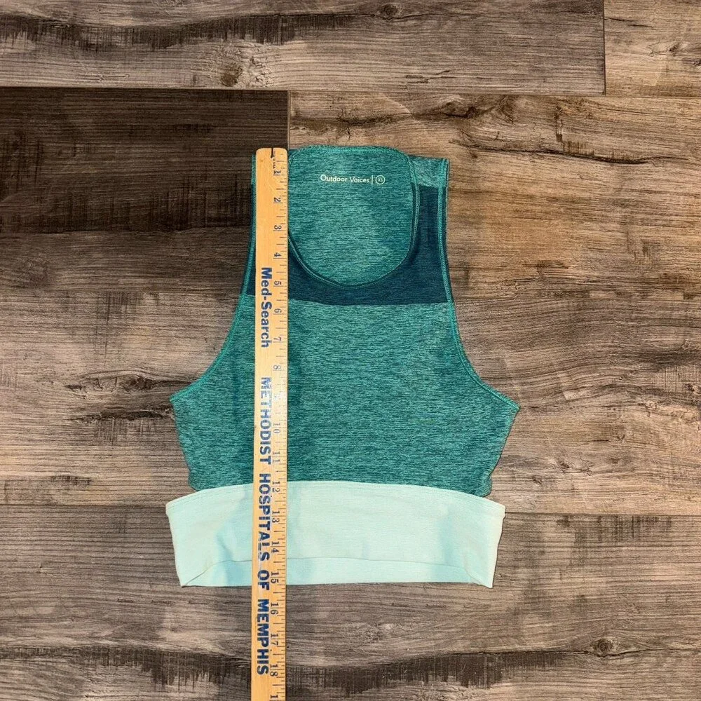 Outdoor Voices tri tone Slashback‎ crop top bra Teal Green Blue Size XS